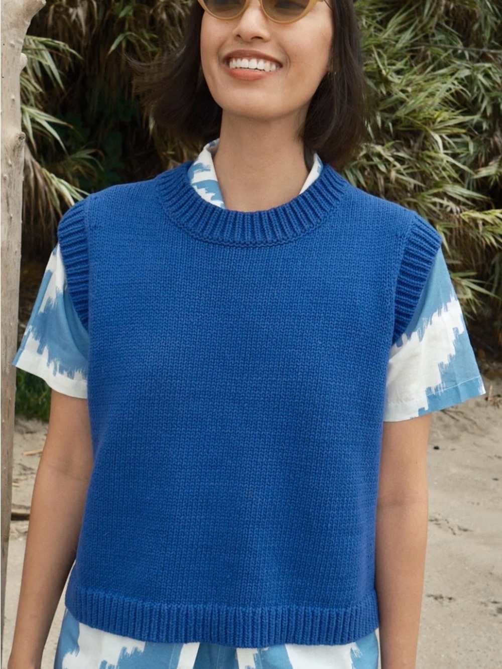 Classic Blue Knit Sleeveless Sweater Vest